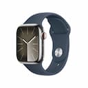 Apple Watch Series 9 (LTE) 41mm Viền Thép, Dây Cao Su Chính Hãng S/M - Silver - Blue