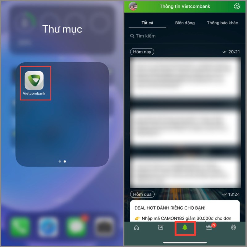 Cách xem miễn phí thông báo số dư trên app VCB Digibank