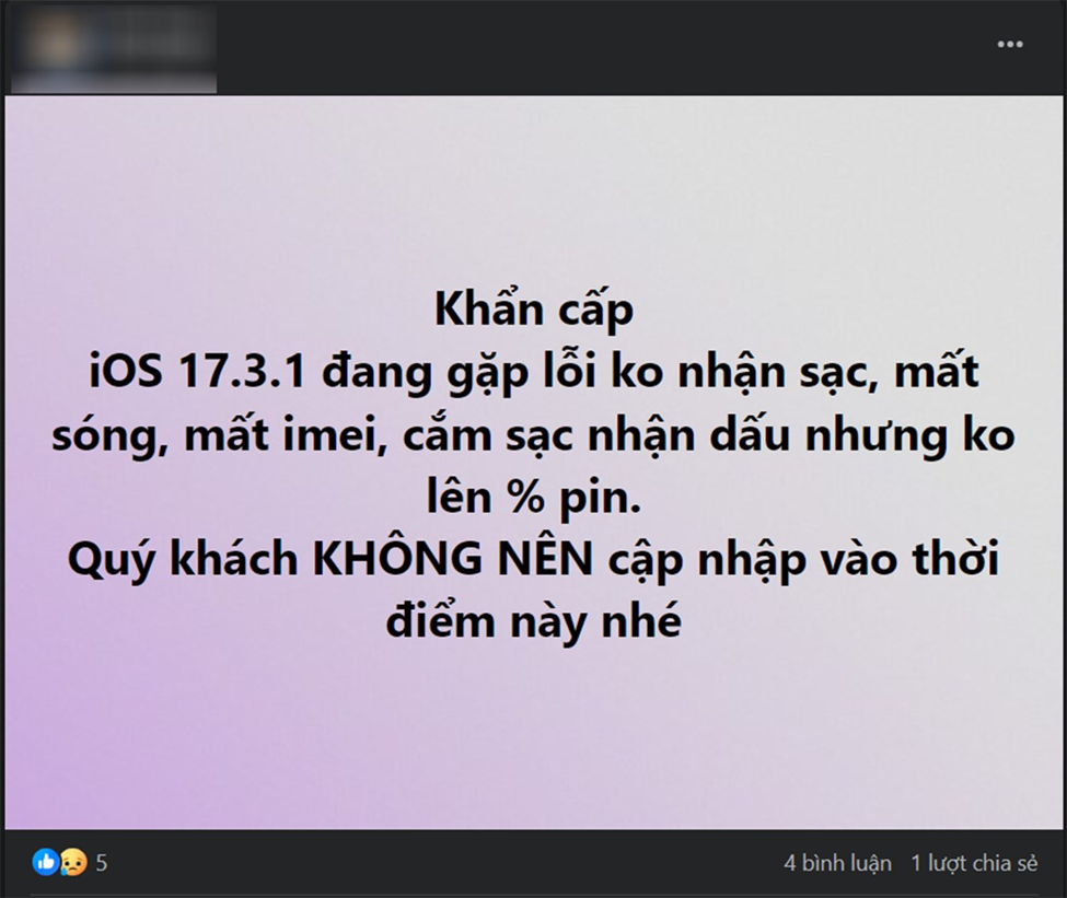 Khuyến cáo dừng cập nhật iOS 17.3.1 vì gặp quá nhiều lỗi