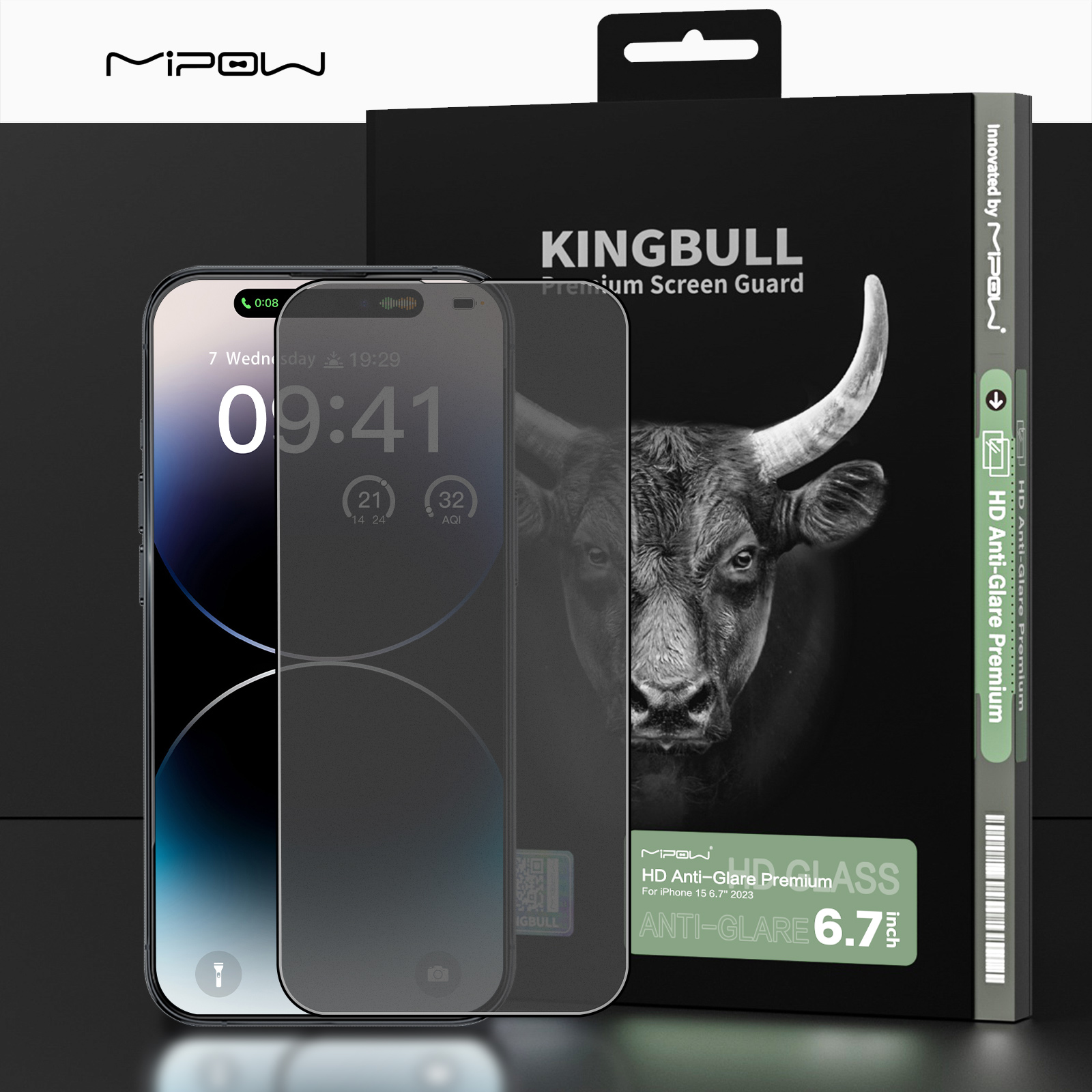 Cường Lực Mờ Chống Vân Tay Mipow Kingbull iPhone 15 Plus 