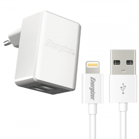 Sạc Energizer  2 USB kèm cáp Lightning - ACA2CEUULI3 Giá Rẻ - Bạch Long  Mobile